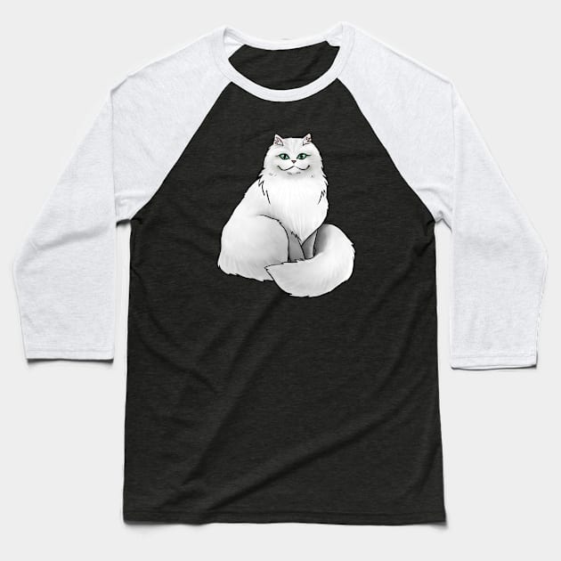 Cat - Persian - White Baseball T-Shirt by Jen's Dogs Custom Gifts and Designs